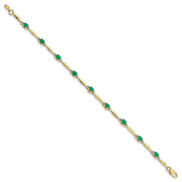 WB Choice Jewelry Bracelets 10k Diamond and Oval Emerald BraceletWBCBM4484EM0011YA