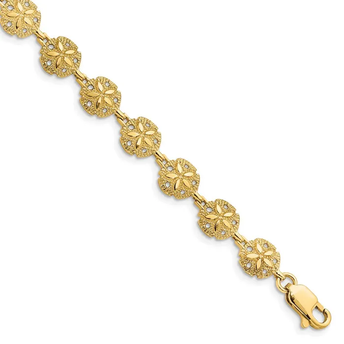 WB Choice Jewelry Bracelets 14K Gold Polished Textured Sand Dollar Link BraceletWBCFB14427 WB Choice Jewelry Bracelets 14K Gold Polished Textured Sand Dollar Link BraceletWBCFB14427
