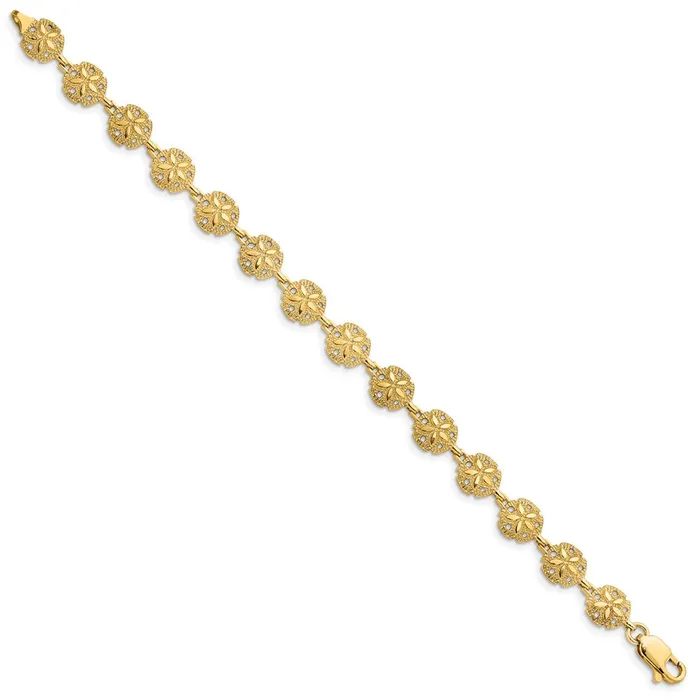 WB Choice Jewelry Bracelets 14K Gold Polished Textured Sand Dollar Link BraceletWBCFB14427