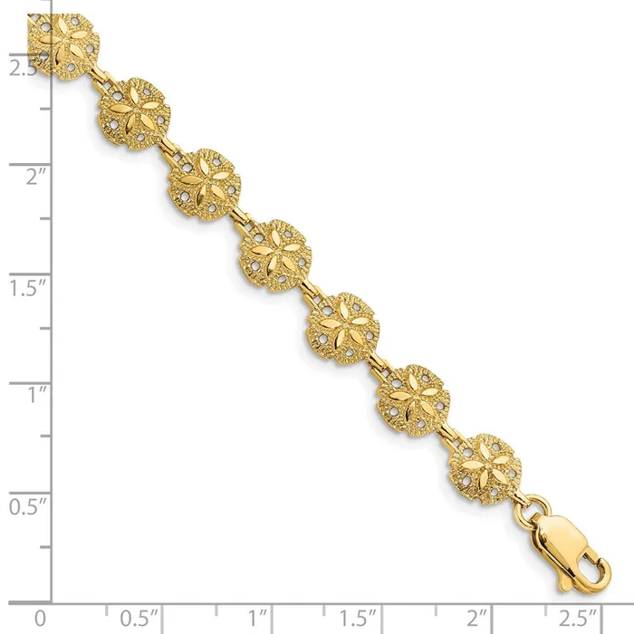 WB Choice Jewelry Bracelets 14K Gold Polished Textured Sand Dollar Link BraceletWBCFB14427