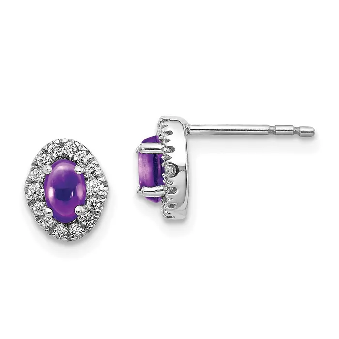 WB Choice Jewelry Earrings 14k White Gold Diamond and Cabochon Amethyst EarringsWBCEM4035AM016WA