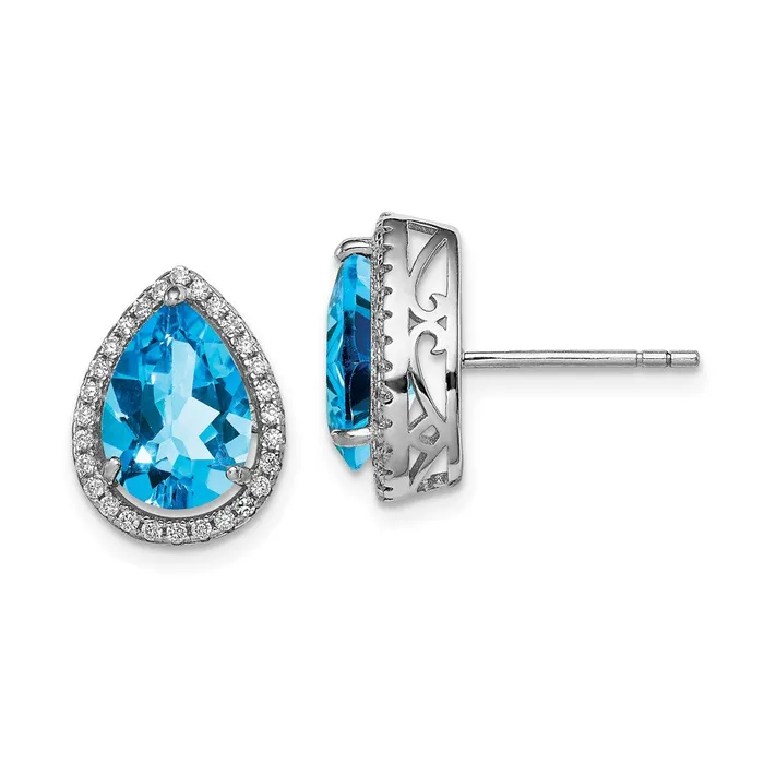 WB Choice Jewelry Earrings Sterling Silver Rhodium Polished Blue Topaz CZ Post EarringsWBCQE12637DEC WB Choice Jewelry Earrings Sterling Silver Rhodium Polished Blue Topaz CZ Post EarringsWBCQE12637DEC