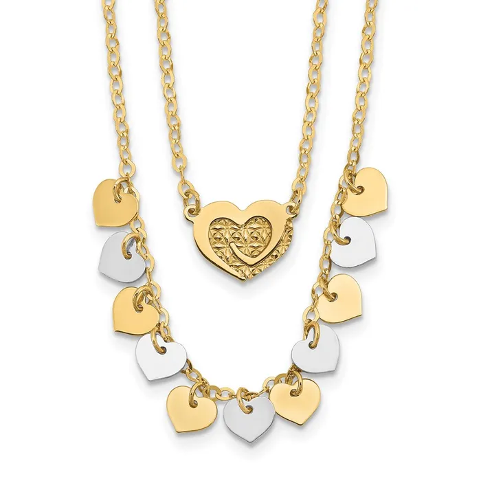 WB Choice Jewelry Necklaces 14K Twotone Polished Double Strand with Hearts NecklaceWBCSF294117 WB Choice Jewelry Necklaces 14K Twotone Polished Double Strand with Hearts NecklaceWBCSF294117
