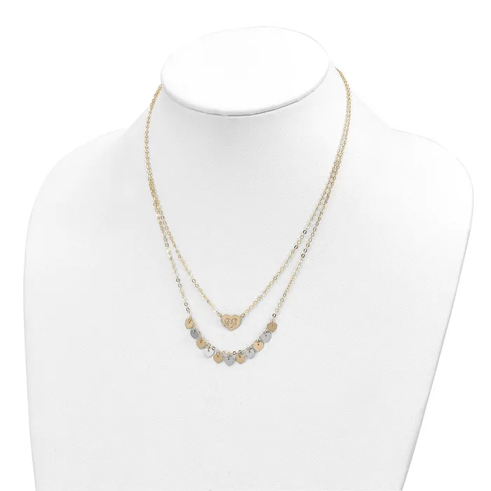 WB Choice Jewelry Necklaces 14K Twotone Polished Double Strand with Hearts NecklaceWBCSF294117