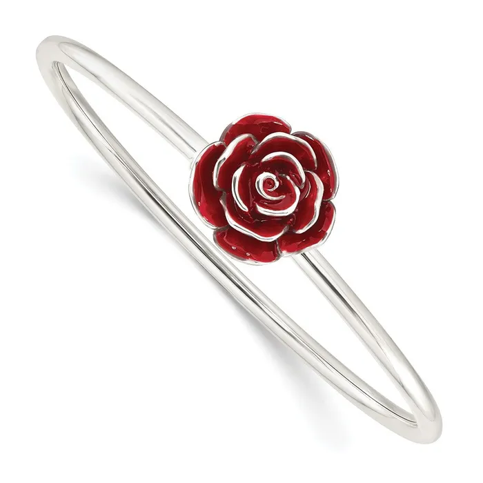 WB Choice Jewelry Sterling Silver Polished Enameled Rose Flexible BangleWBCQB1386 Rings WB Choice Jewelry Sterling Silver Polished Enameled Rose Flexible BangleWBCQB1386 Rings