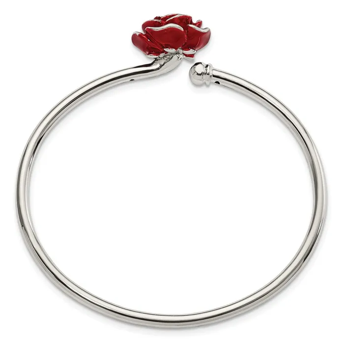 WB Choice Jewelry Sterling Silver Polished Enameled Rose Flexible BangleWBCQB1386 Rings