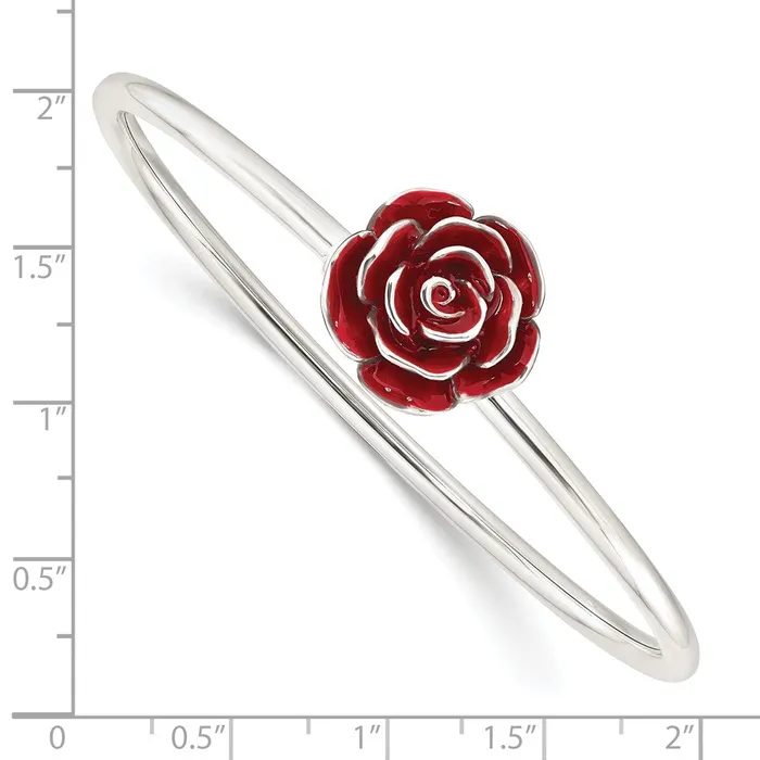 WB Choice Jewelry Sterling Silver Polished Enameled Rose Flexible BangleWBCQB1386 Rings