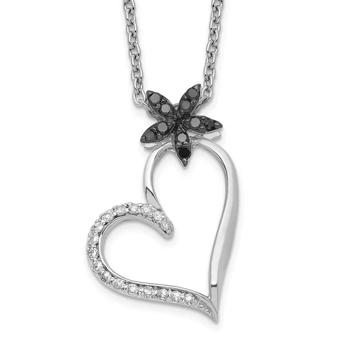 WB Choice Jewelry Sterling Silver Rhodium Plated Black White Diamond Heart Pendant NecklaceWBCQP3748 Necklaces WB Choice Jewelry Sterling Silver Rhodium Plated Black White Diamond Heart Pendant NecklaceWBCQP3748 Necklaces