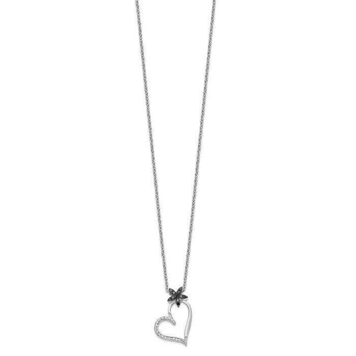 WB Choice Jewelry Sterling Silver Rhodium Plated Black White Diamond Heart Pendant NecklaceWBCQP3748 Necklaces