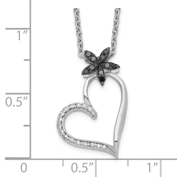 WB Choice Jewelry Sterling Silver Rhodium Plated Black White Diamond Heart Pendant NecklaceWBCQP3748 Necklaces