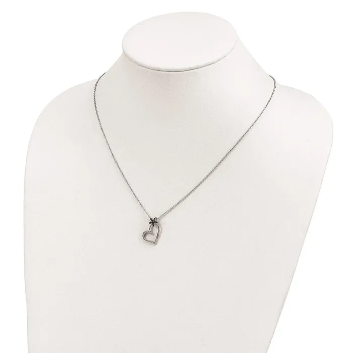 WB Choice Jewelry Sterling Silver Rhodium Plated Black White Diamond Heart Pendant NecklaceWBCQP3748 Necklaces