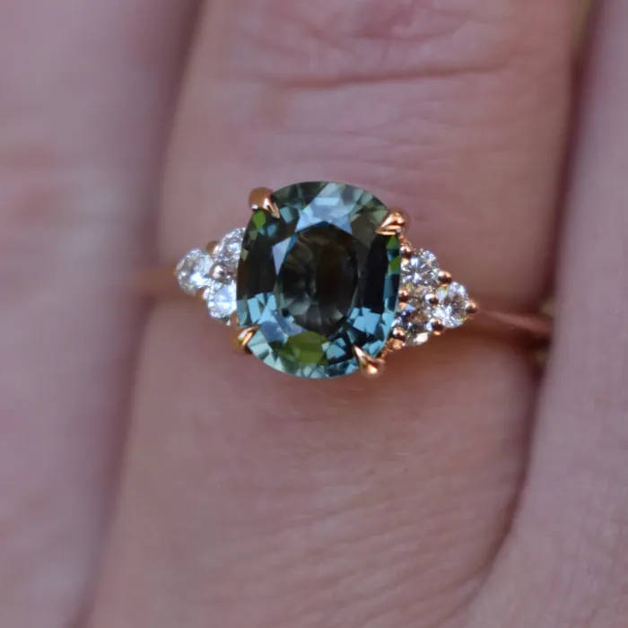 2 ct Oval Teal Sapphire and Diamond Engagement Ring 14K Rose Gold Blue Green Sapphire Ring Albrecht Jewellery Rings 2 ct Oval Teal Sapphire and Diamond Engagement Ring 14K Rose Gold Blue Green Sapphire Ring Albrecht Jewellery Rings