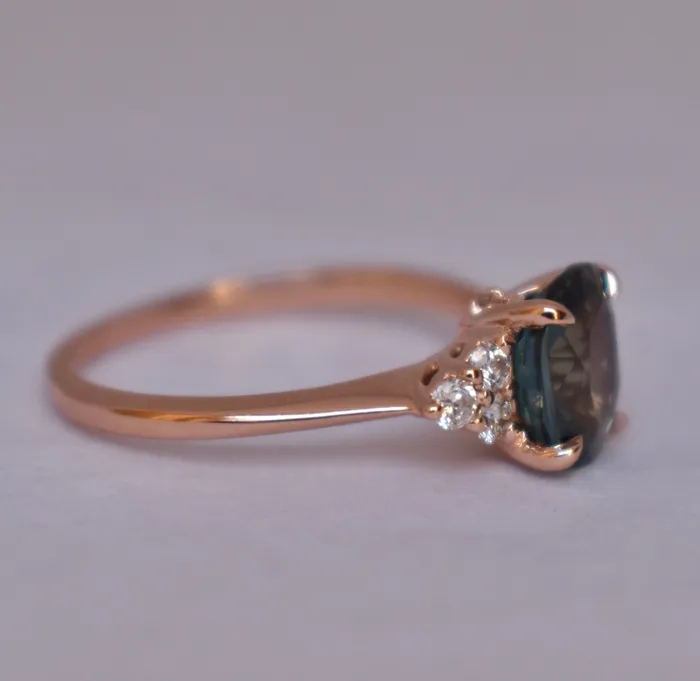 2 ct Oval Teal Sapphire and Diamond Engagement Ring 14K Rose Gold Blue Green Sapphire Ring Albrecht Jewellery Rings