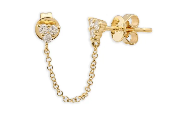 Albert Hern Earrings 14kt Gold Double Stud Chain Diamonds Earrings