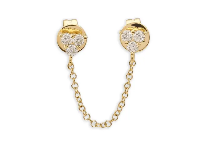 Albert Hern Earrings 14kt Gold Double Stud Chain Diamonds Earrings