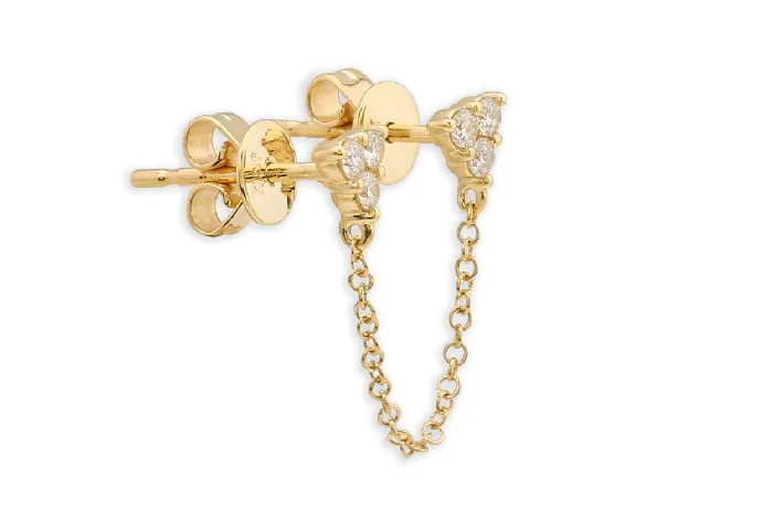 Albert Hern Earrings 14kt Gold Double Stud Chain Diamonds Earrings