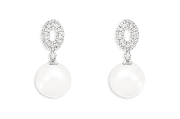 Albert Hern Earrings Earrings 18kt Gold Outline Diamonds Ovals Pearls Drop