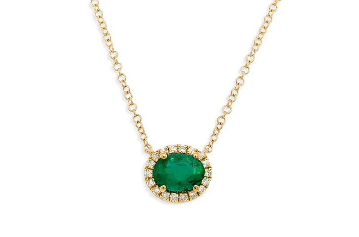 Albert Hern Necklaces Necklace 18kt Gold Oval Emerald Diamonds Halo Pendant Albert Hern Necklaces Necklace 18kt Gold Oval Emerald Diamonds Halo Pendant