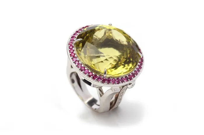 Albert Hern Rings Ring 18kt Gold Lemon Citrine with Diamonds Sapphires