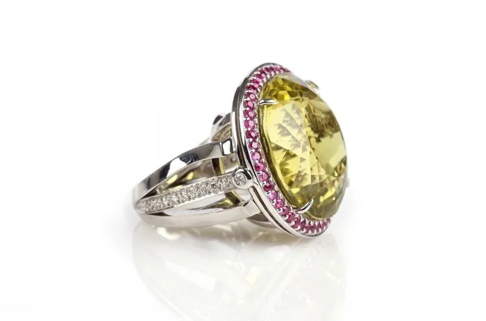 Albert Hern Rings Ring 18kt Gold Lemon Citrine with Diamonds Sapphires