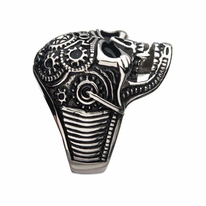Antiqued Silver Tone Stainless Steel Oxidized Finish Vampire Skull Ring INOX JEWELRY Rings
