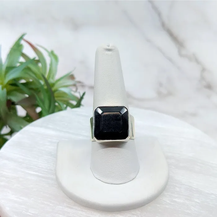 Bliss Crystals Rings Black Tourmaline SS Square Faceted Ring LV5535