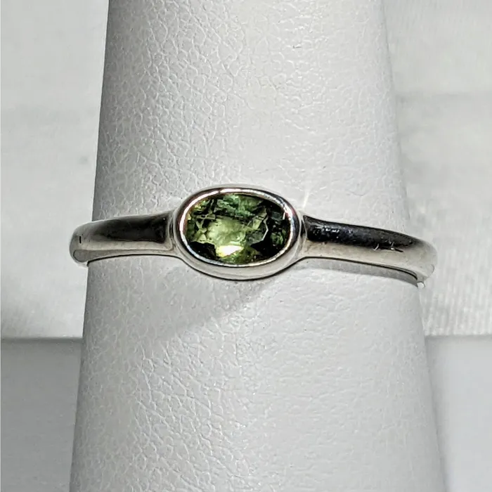 Bliss Crystals Rings Moldavite Faceted Oval Cut Stackable Sterling Silver Ring Choose Size SK2619 Bliss Crystals Rings Moldavite Faceted Oval Cut Stackable Sterling Silver Ring Choose Size SK2619
