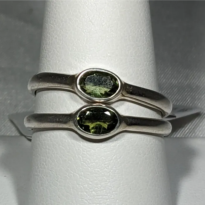 Bliss Crystals Rings Moldavite Faceted Oval Cut Stackable Sterling Silver Ring Choose Size SK2619