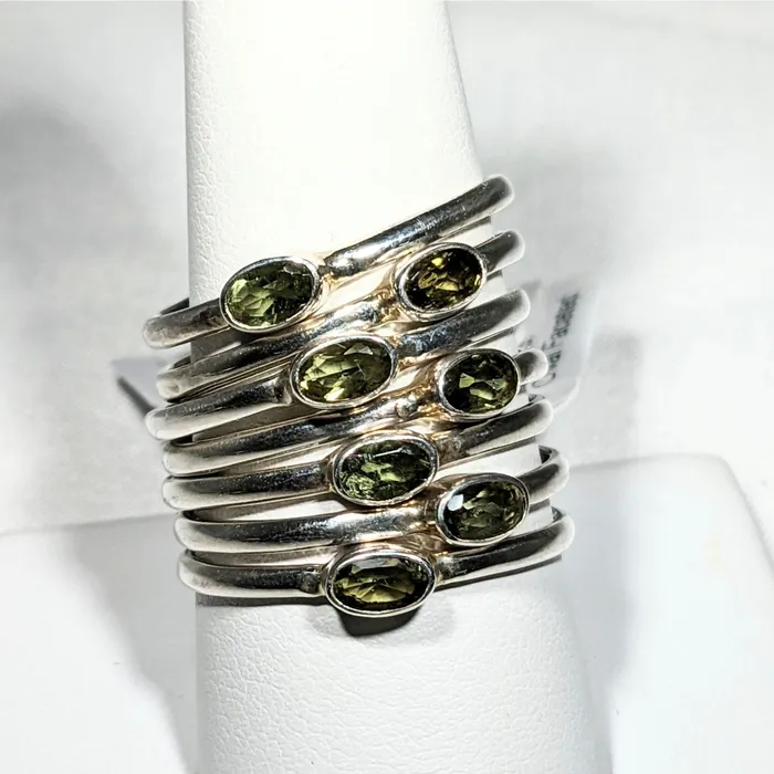 Bliss Crystals Rings Moldavite Faceted Oval Cut Stackable Sterling Silver Ring Choose Size SK2619