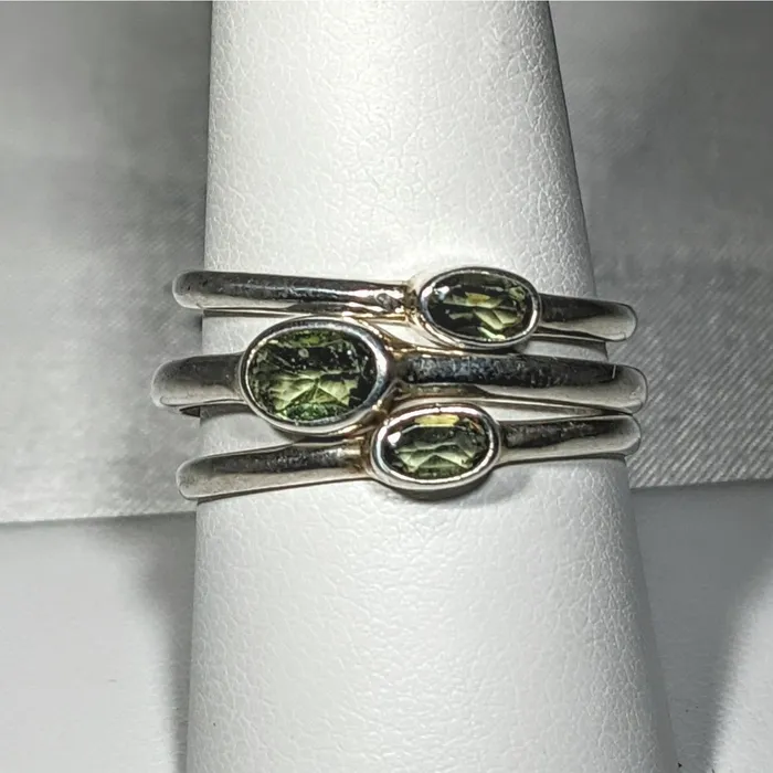 Bliss Crystals Rings Moldavite Faceted Oval Cut Stackable Sterling Silver Ring Choose Size SK2619