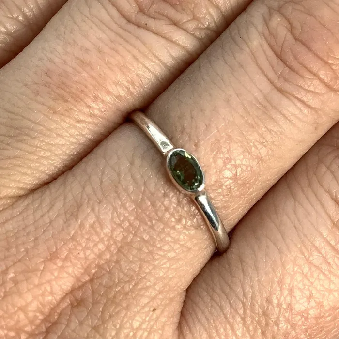 Bliss Crystals Rings Moldavite Faceted Oval Cut Stackable Sterling Silver Ring Choose Size SK2619
