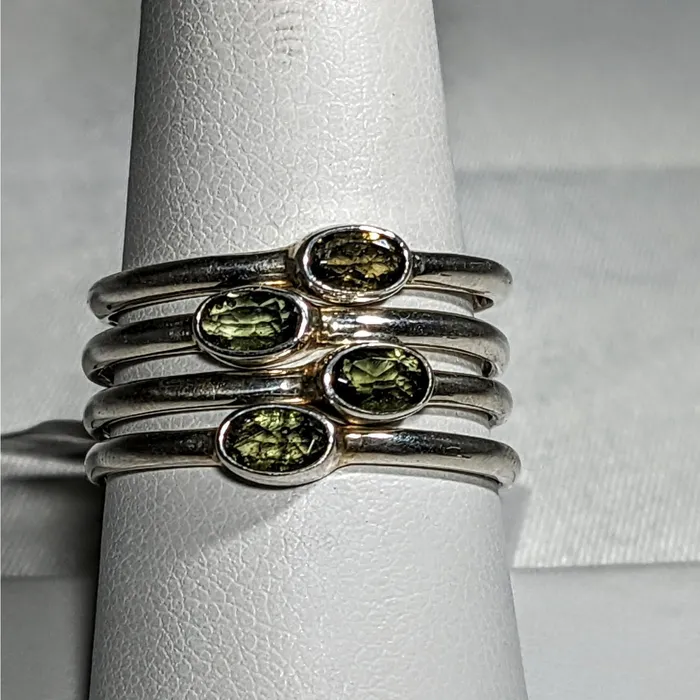 Bliss Crystals Rings Moldavite Faceted Oval Cut Stackable Sterling Silver Ring Choose Size SK2619