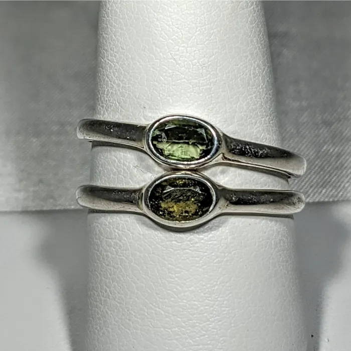 Bliss Crystals Rings Moldavite Faceted Oval Cut Stackable Sterling Silver Ring Choose Size SK2619