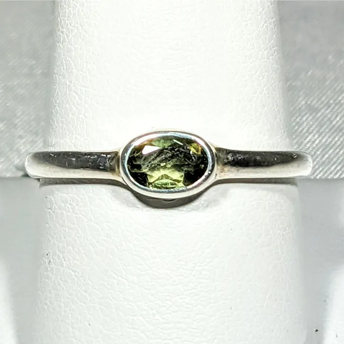 Bliss Crystals Rings Moldavite Faceted Oval Cut Stackable Sterling Silver Ring Choose Size SK2619