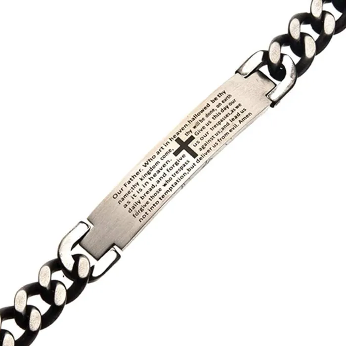 Bracelets INOX JEWELRY Silver Tone Stainless Steel Oxidized Finish Religious Prayer ID Tag Biker Bracelet