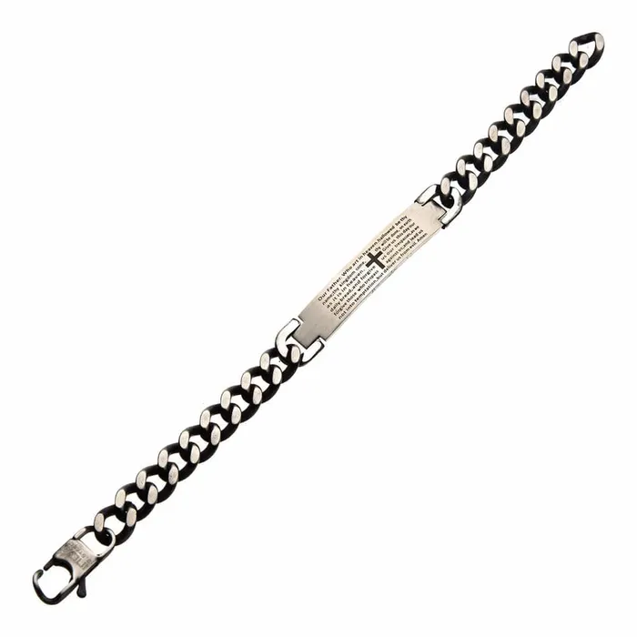 Bracelets INOX JEWELRY Silver Tone Stainless Steel Oxidized Finish Religious Prayer ID Tag Biker Bracelet