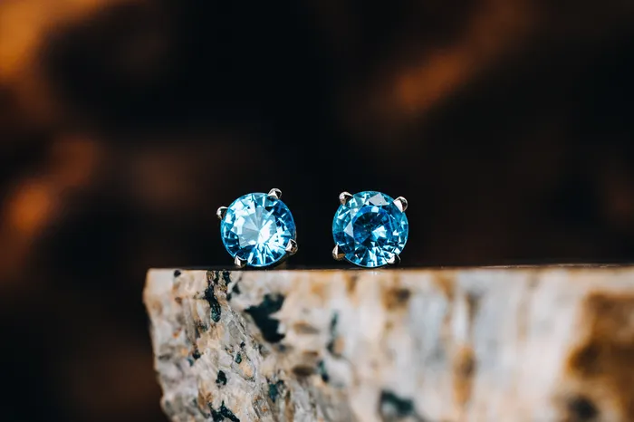 Coast Gemological Resources Earrings 14k White Gold Blue Zircon Stud Earrings