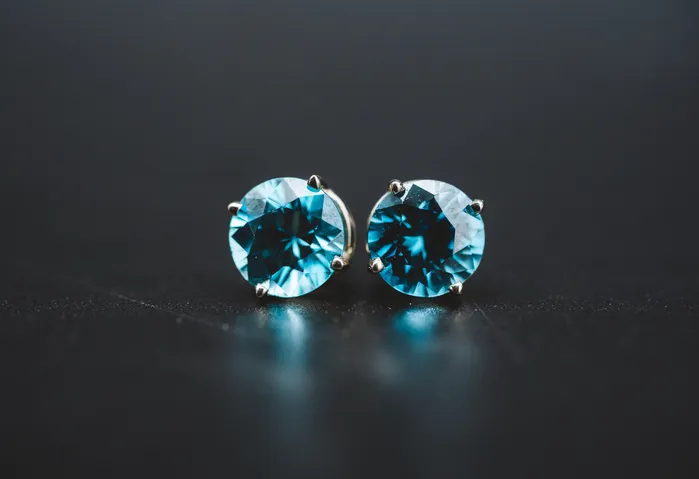 Coast Gemological Resources Earrings 14k White Gold Blue Zircon Stud Earrings