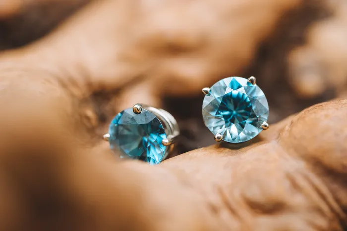 Coast Gemological Resources Earrings 14k White Gold Blue Zircon Stud Earrings