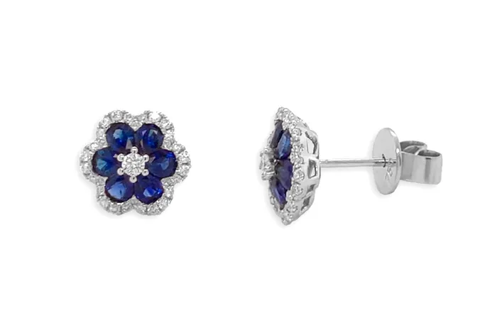 Earrings 18kt Gold Flowers with Blue Sapphires Diamonds Studs Albert Hern Earrings Earrings 18kt Gold Flowers with Blue Sapphires Diamonds Studs Albert Hern Earrings