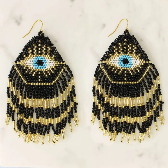 Earrings Bliss Crystals Evil Eye Bead Fringe Earrings LV5281