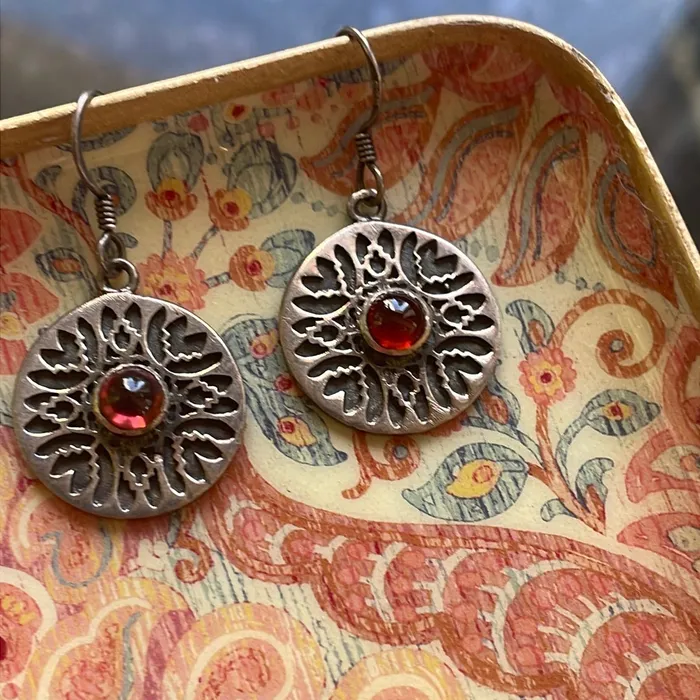 Earrings Garnet Medallion Earrings Sterling Silver Vintage Vintage Paris Jewelry Earrings Garnet Medallion Earrings Sterling Silver Vintage Vintage Paris Jewelry