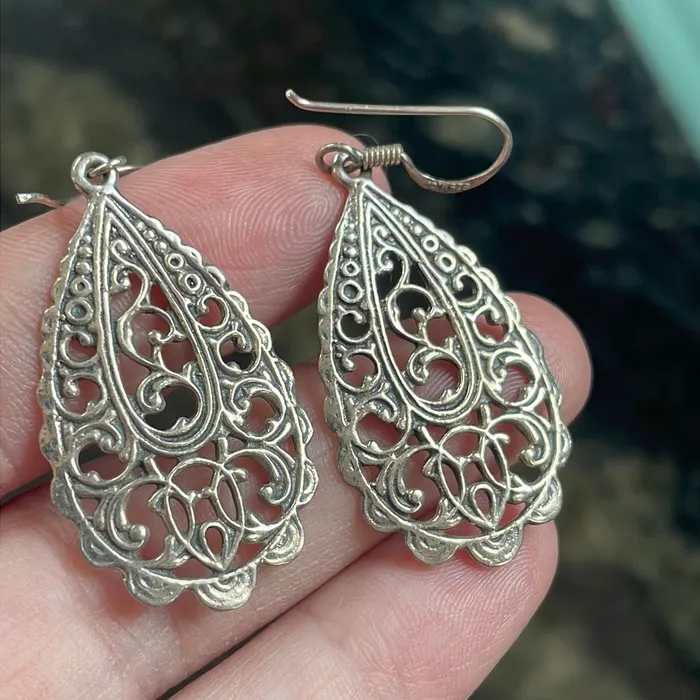 Earrings Vintage Paris Jewelry Filigree Drop Earrings Sterling Silver Vintage