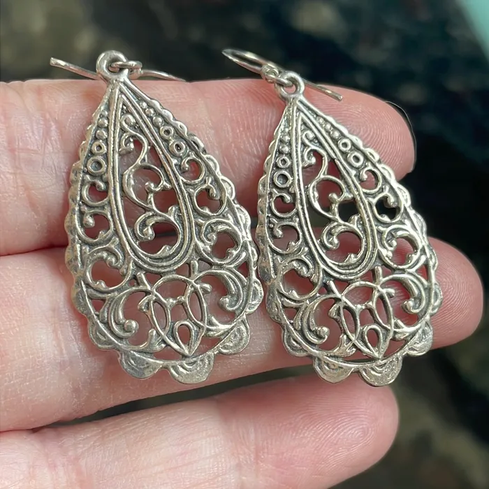 Earrings Vintage Paris Jewelry Filigree Drop Earrings Sterling Silver Vintage