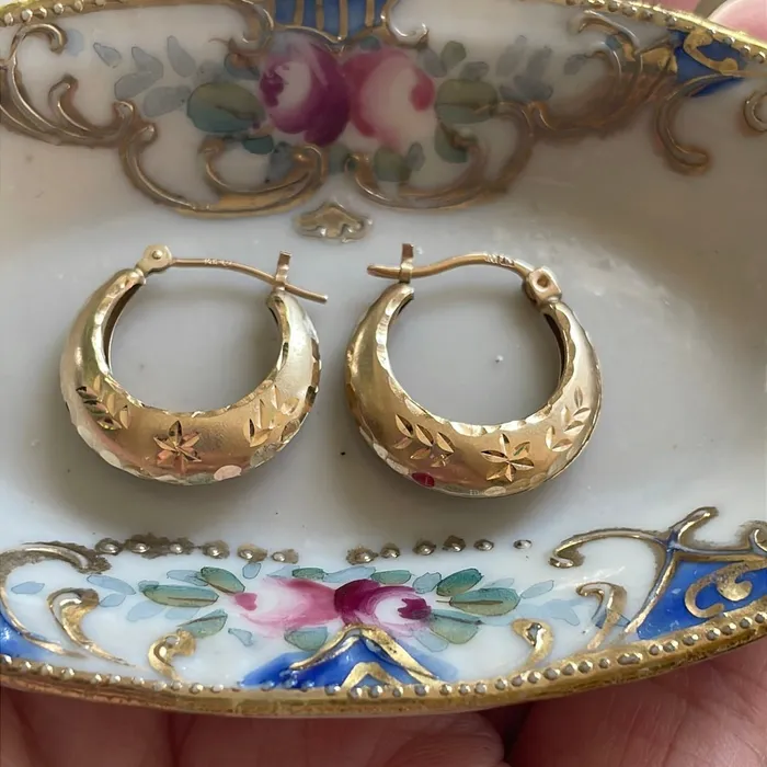 Earrings Vintage Paris Jewelry Starry Gold Hoop Earrings 14k Gold Vintage