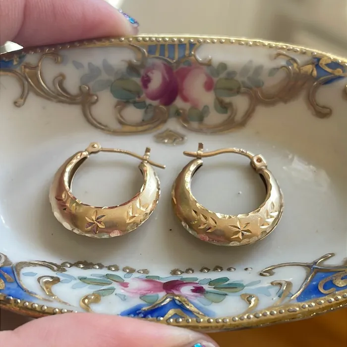 Earrings Vintage Paris Jewelry Starry Gold Hoop Earrings 14k Gold Vintage