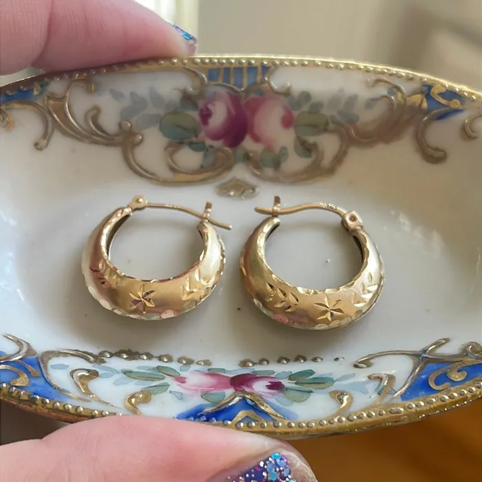 Earrings Vintage Paris Jewelry Starry Gold Hoop Earrings 14k Gold Vintage