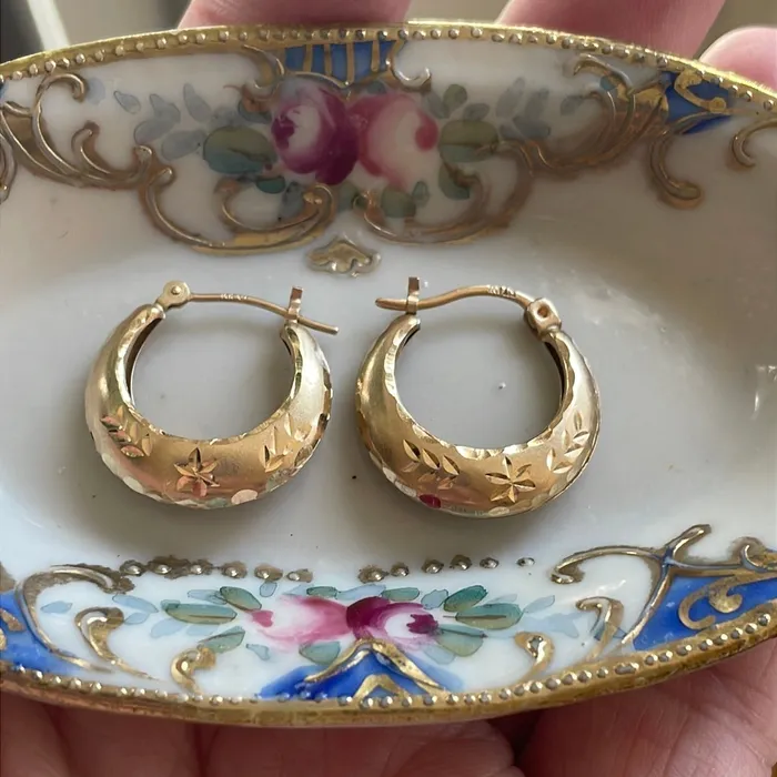 Earrings Vintage Paris Jewelry Starry Gold Hoop Earrings 14k Gold Vintage