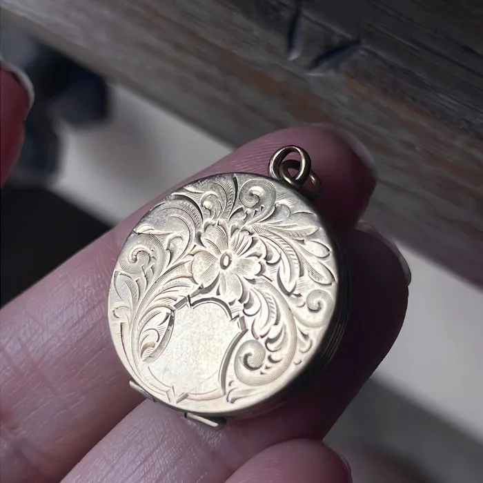 Engraved Flower Locket Gold Filled Antique Love Vintage Paris Earrings