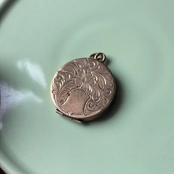 Engraved Flower Locket Gold Filled Antique Love Vintage Paris Earrings